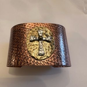 Copper, Silver and Gold Cuff Bracelet with Cross